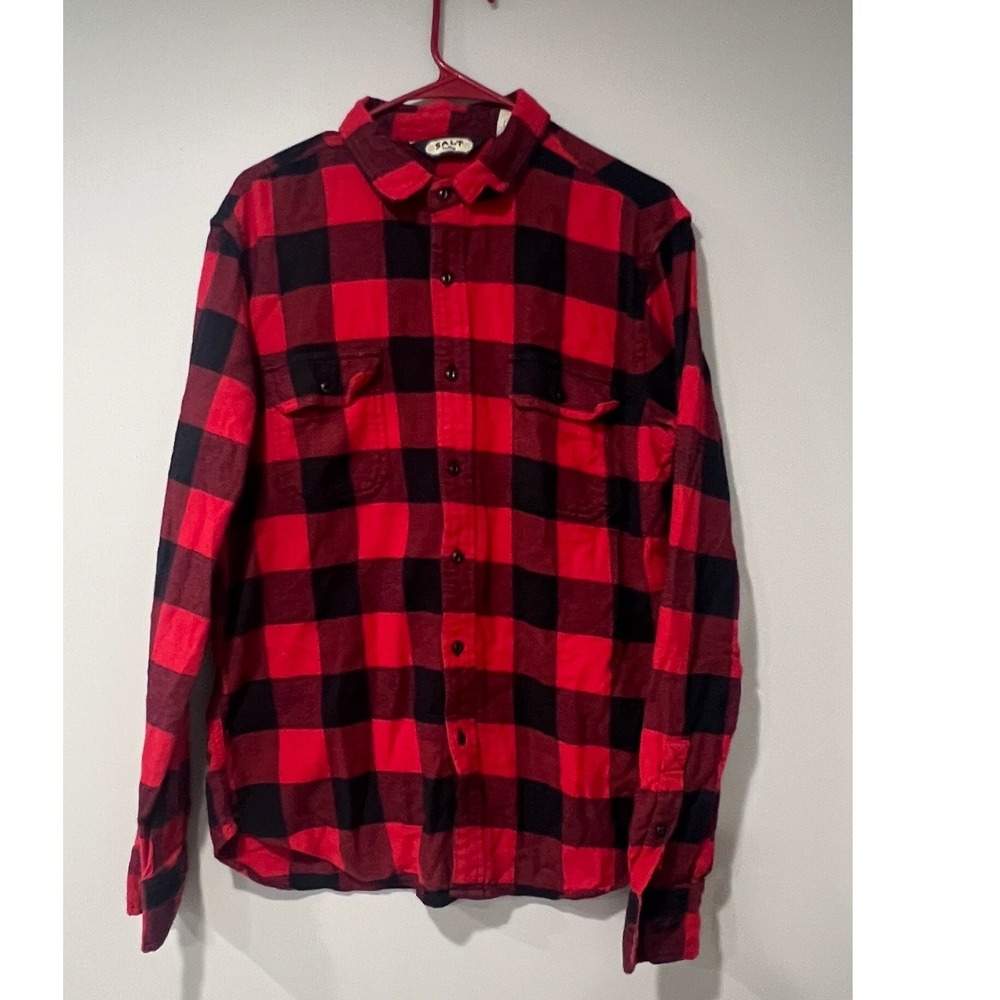 Salt Valley Western Men's Medium Flannel Shirt Red Buffalo Plaid 100% Cotton